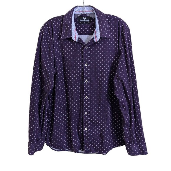Buttercloth Button Up Shirt Mens XL Cotton Long Sleeve Plum Geometric Print - Picture 1 of 6